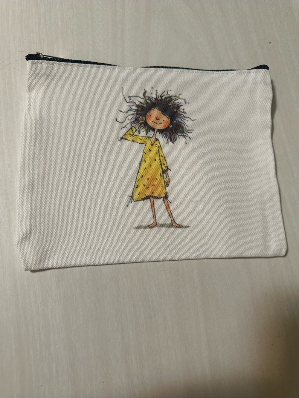Canvas Cosmetic Pouch with Yellow Dress Illustration